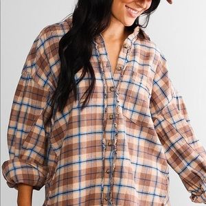 NWT! Free People Happy Hour Plaid Flannel
